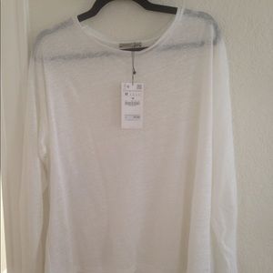 Zara White Linen Tee T-Shirt Top